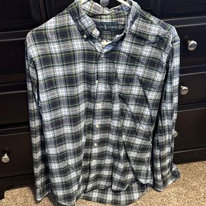 Ralph Lauren Men’s Navy and Green Plaid Button-Down Shirt